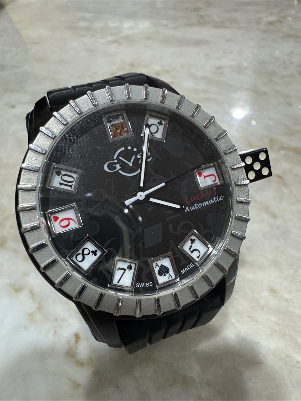 GVZ by Gevril Lucky 6 Men’s Swiss Automatic Black Rubber Strap Watch model 9301